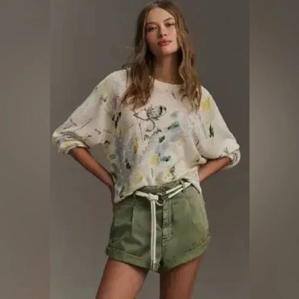 Anthropologie Printed Linen Pullover Sweater